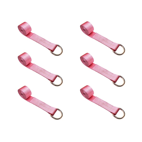2" x 10' Lasso Strap w/ D Ring Auto Tie Down Wheel Lift Tow Truck Trailer Pink, 6PK